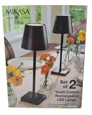 Mikasa Rechargeable 14-inch LED Lamps with Touch Control, Set of 2 Black. NEW