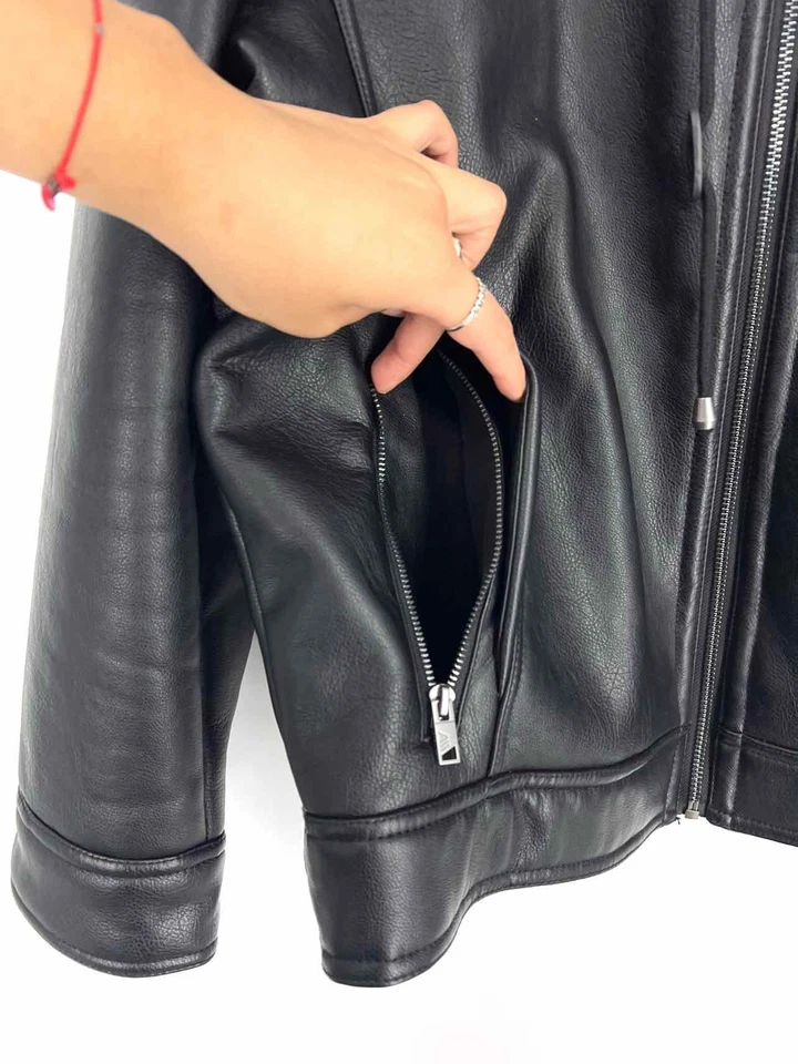 Andrew Marc Size XL Black/Gray Hooded Faux Leather Men's Jacket- Men's - Image 3 of 4