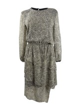 DKNY Women's Printed Layered Dress (M, Camel Black Multi) 795733080657