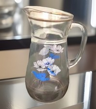 Vintage Floral Glass Pitcher Juice cocktail Pimm’s  Water Jug Retro Barware 