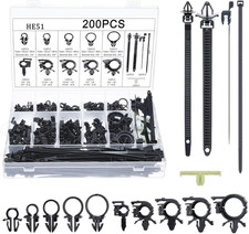 200PCS Car Wire Loom Routing Clips, Push Mount Cable Tie Assortment Kit, 15 Diff