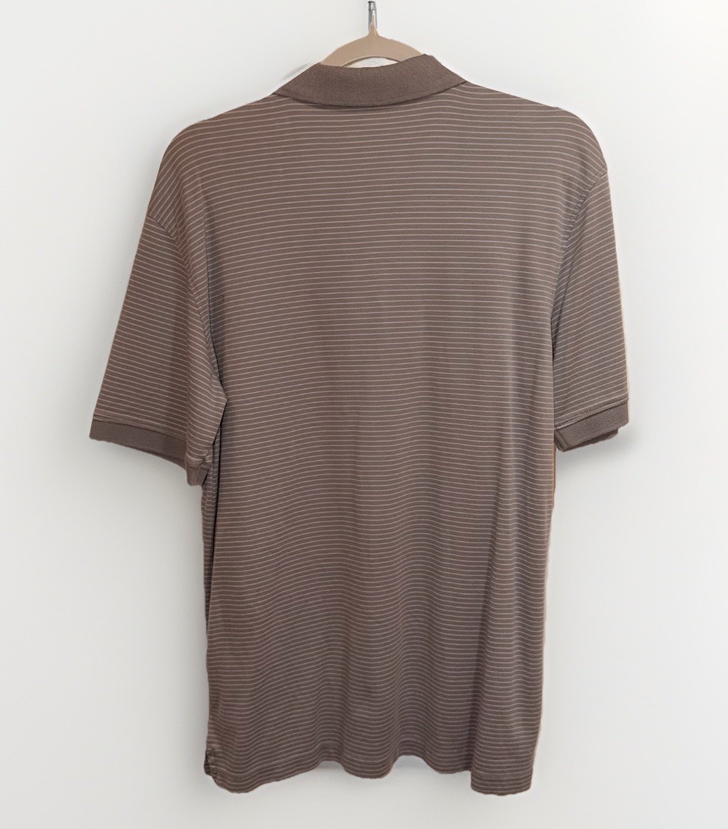 George Mens Lt Gray Striped Stretch Cotton Polo Shirt Sz Med Short Sleeves image 2
