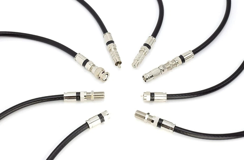 40' RG6 Black & 6 Universal Coaxial Cable Connector Ends | F81 RCA BNC Adapters - Image 4 of 4