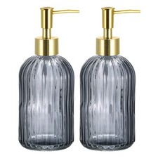 13.5Oz Glass Dish Hand Soap Dispensers with Pump for Kitchen Bathroom 2Pcs Gray