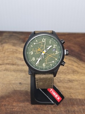 Timex 1854 Intelligent Quartz T2P381 Flyback Chronograph Olive Dial & Leather