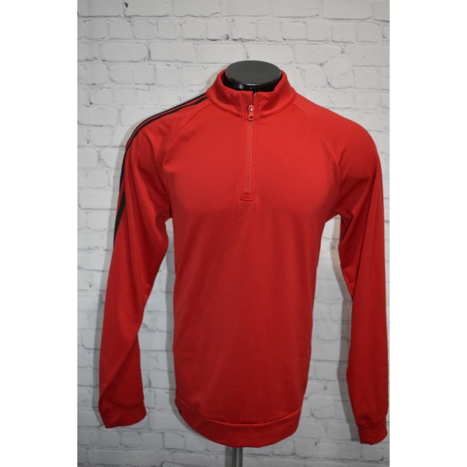 Camiseta pulôver Adidas golfe 1/4 zíper masculina tamanho médio desempenho poliéster vermelho - Imagem 2 de 4
