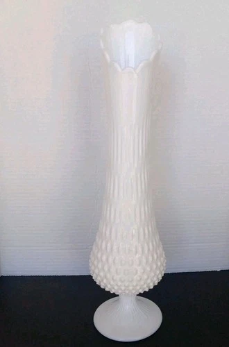 Fenton Vintage White Milk Glass Pedestal Hobnail Swung Vase 17"
