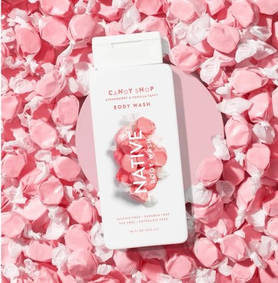 NATIVE CANDY SHOP STRAWBERRY & VANILLA TAFFY BODY WASH 18 FL OZ  2 PACK