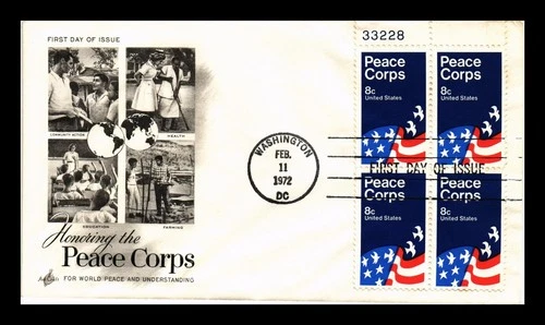 DR JIM STAMPS US COVER PEACE CORPS FIRST DAY ISSUE PLATE BLOCK ARTCRAFT