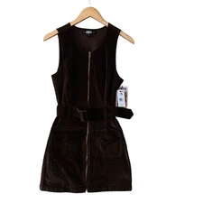 Rewash Corduroy Brown Full Zip Sleeveless Dress Size S Small NWT