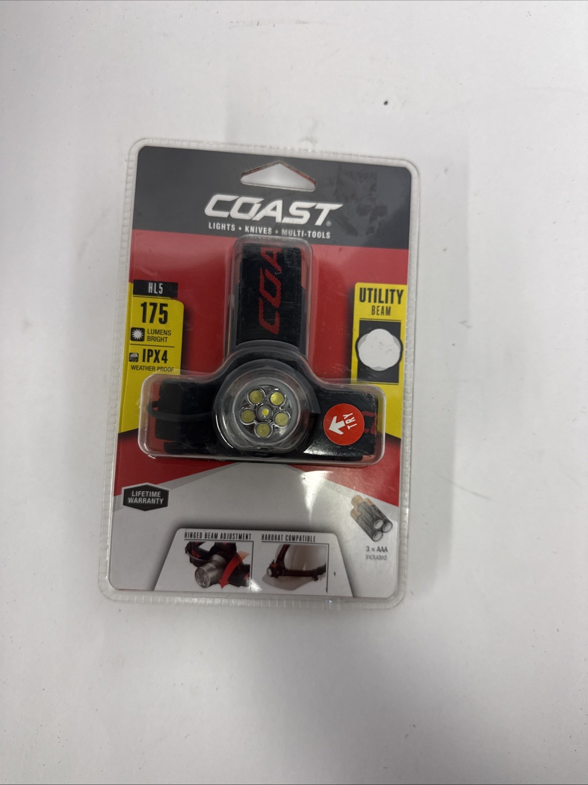 Coast HL5 175 Lumens Utility Beam LED Headlamp TT7041CP 3 AAA Batteries Included