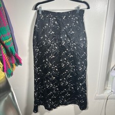 Vintage 90s Whimsigoth Danielle B Satin Maxi Skirt Sz 28" Black Floral Coquette