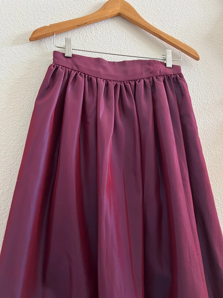 Maxi Falda Victor Costa 8 Magenta Borgoña Tafetán Formal Plisada Fiesta De Colección Foto 4 de 4