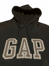 Oversized GAP Men's Black Solid Pullover Hoodie Brown Embroidered Logo Size L