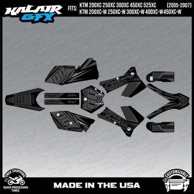 Graphics Kit for KTM all XC and all XC-W model (2005-2007) Rugged - Smoke