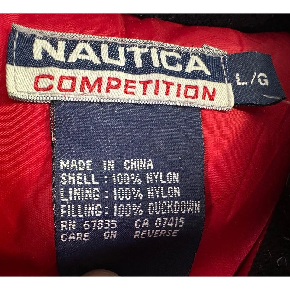 Chaqueta acolchada grande de plumón de pato roja negra vintage años 90 Nautica Competition para hombre Foto 3 de 4