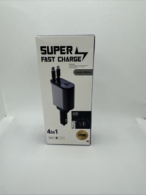 Super Fast Charge 4 in 1 Car Charger iOS, Type C, USB-C, & USB Interface