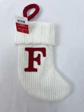 New Wondershop White Mini 8” Christmas Knit Stocking Initial Letter “F”
