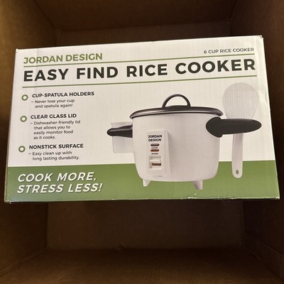 Jordan Design Easy Find Rice Cooker 6-cup (cooked), Rice Cooker NEW OPEN BOX C2