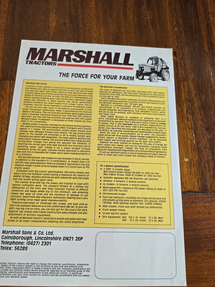 Marshall Tractors 600 Serie 604XL Schlepper Traktor Prospekt a - Bild 2 von 2