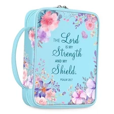  Bible Cover, Carrying Book Case Church Bag Bible Protective Floral Light Blue