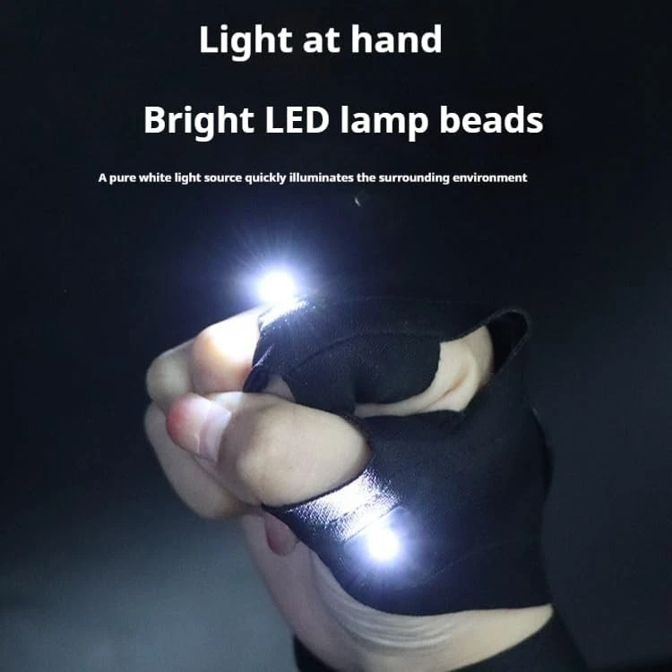 LED Flashlight Gloves - Half Finger Outdoor Gloves for Fishing, Camping - Image 4 of 4