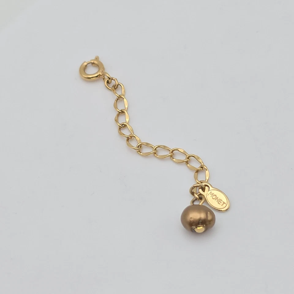 Genuino De Colección MONET Collar Extensor Bordillo Cadena Perla Placa de Oro Como Nuevo Foto 3 de 4