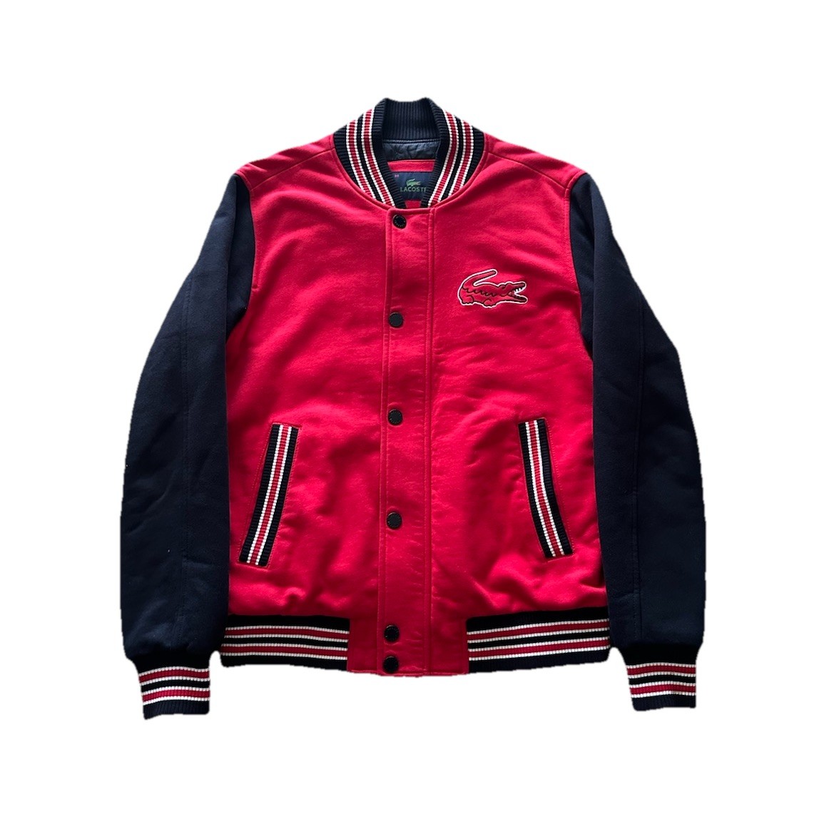 Lacoste Men's Varsity Bomber Jacket Red/Black Medium Size 50 EUC