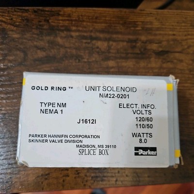 Parker NM22-0201 Solenoid Valve Coil Gold Ring NEMA 1 Splice Box 120/60V 8W