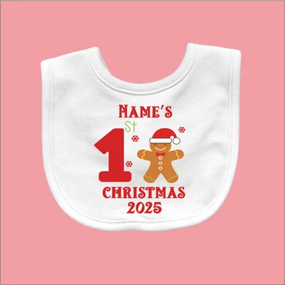 GIFT ME PRETTY Personalised 1st Christmas Baby Bib Customised Xmas Santa First Bib Novelty D2