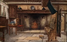 Chimney Corner and Settle Anne Hathaway's Cottage England vintage postcard n719