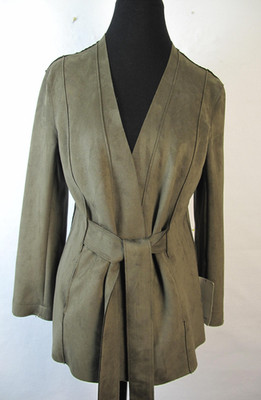 Zara Basic Womens Stretch Tie Front Light Jacket Green Size L (feels like suade)
