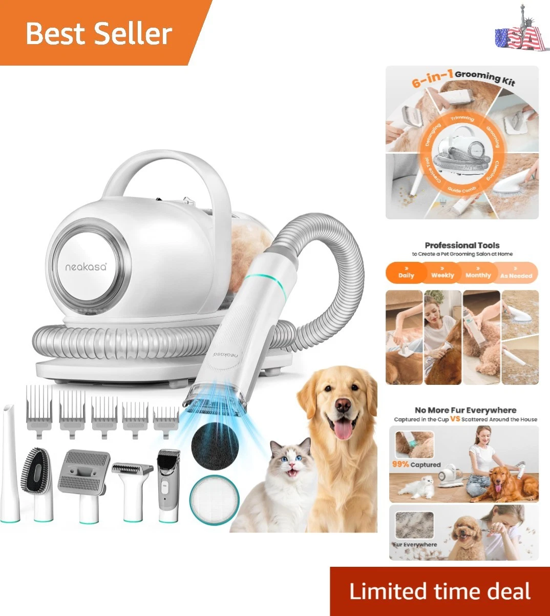 P1 Pro Dog Grooming Vacuum Kit, 6-in-1 Pet Hair Grooming with Clippers and Va...