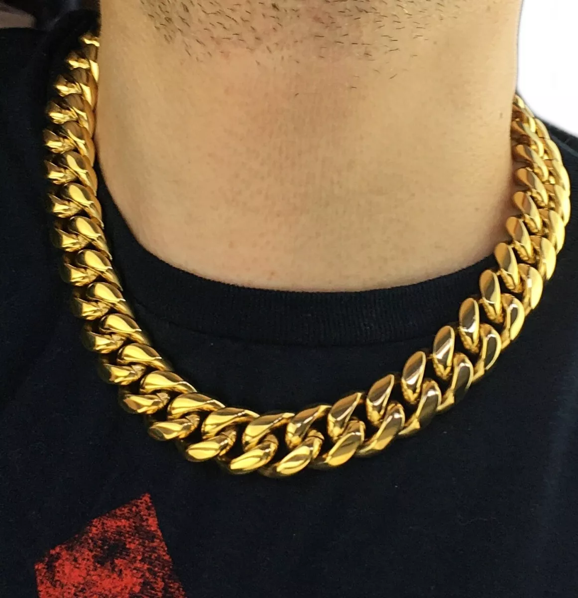 Men's 18MM Miami Cuban Chain 24k Gold Plated Heavy Stainless Steel Necklace  20