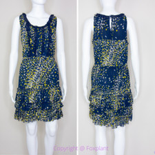 Anthropologie McGinn blue yellow ruffle layered sleeveless scoop neck dress,  8