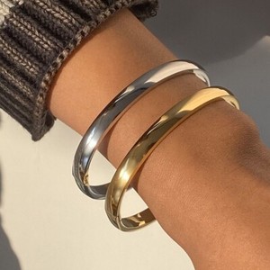 Authentic Woman 18K Gold Plated Polished Bracelet Opening Bangle Cuff Anti-tarnish