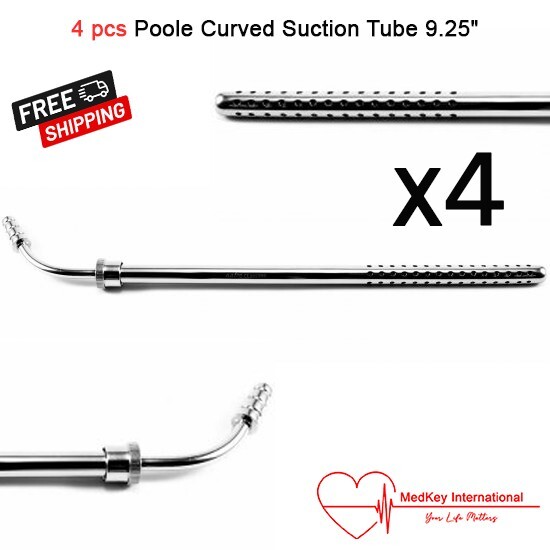 Medical Poole Suction Tube 9.25" Curved 10mm Surgical Instruments set of 4