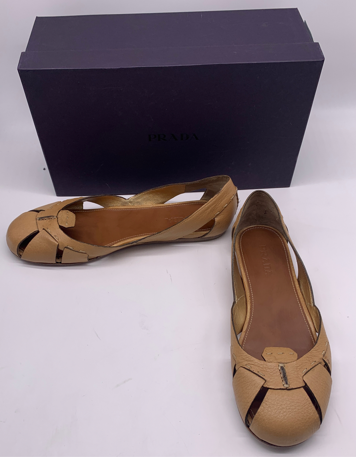Prada tan leather ballet flats with cut-out details size 39 US 9-image
