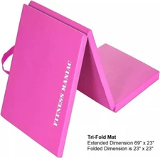 Tri-Fold Folding Thick Exercise Mat with Carrying Handles Tumbling MMA Core Pink