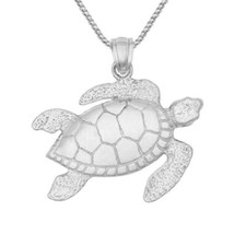 Sterling Silver Turtle Pendant / Charm, Made in USA, Italian Box Chain