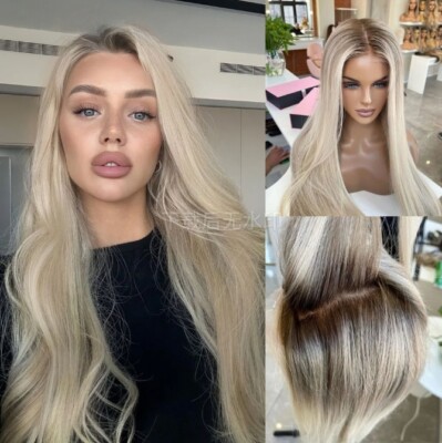 100% Raw Human Hair Wig Vanilla Cream Blonde Balayage Lace Front Wig