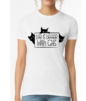 Das Leben ist besser mit Katzen T-Shirt Kätzchen Katze Party Kätzchen Weihnachtsgeschenk Damen Top