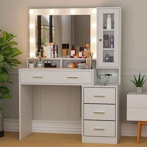 LED Schminktisch Frisiertisch mit 2/5 Schubladen und Steckdosen 1 Schrank Modern - Bild 11 von 67