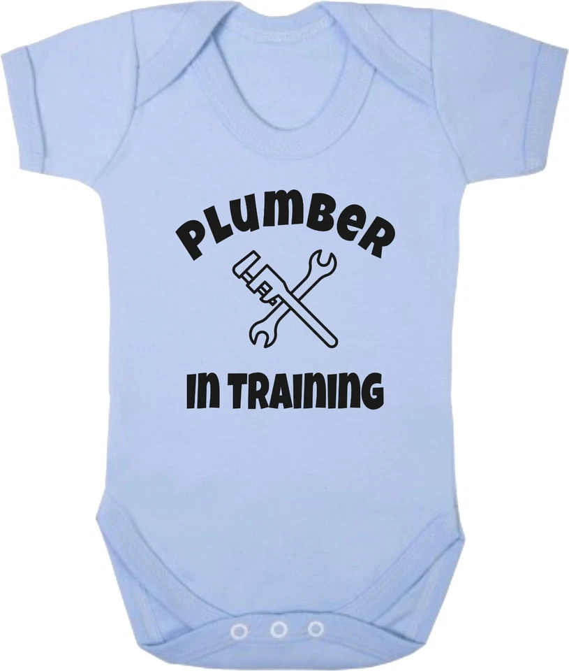 CLICK MY CLOBBER Klempner im Training weich hellblau Baumwolle Baby Body Weste Papa