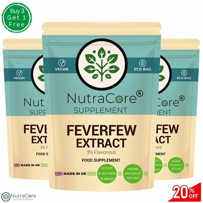 NUTRA CORE Feverfew Extract 5500mg Capsules (3%Flavonoid)-Migraine Support&Vegan Supplement