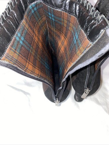 Aquatalia Suede Ankle Combat Boots Brown Sz 7.5 Zip Lined Wedge Heel patch work - Picture 4 of 15