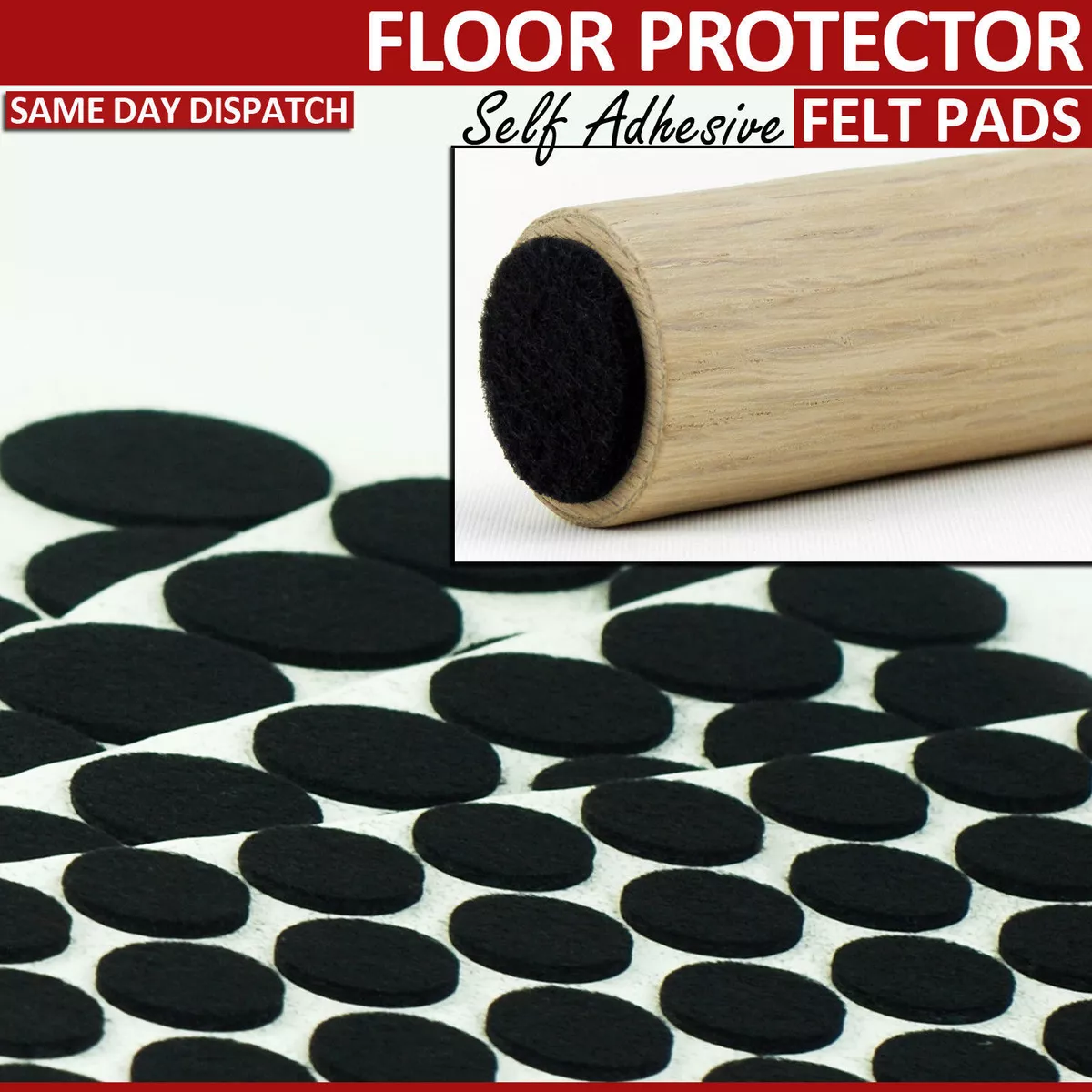 BLACK ROUND FELT FURNITURE PADS SELF ADHESIVE CHAIR LEG FLOOR