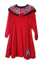 Vintage 80s Gitano Dress Girls 6 Red Polka-dot Kids 1980s Bow Ruffle Bib