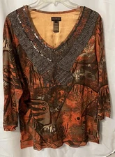 Ladies Large Top Multiples Long Sleeve Pullover Ornate Neck