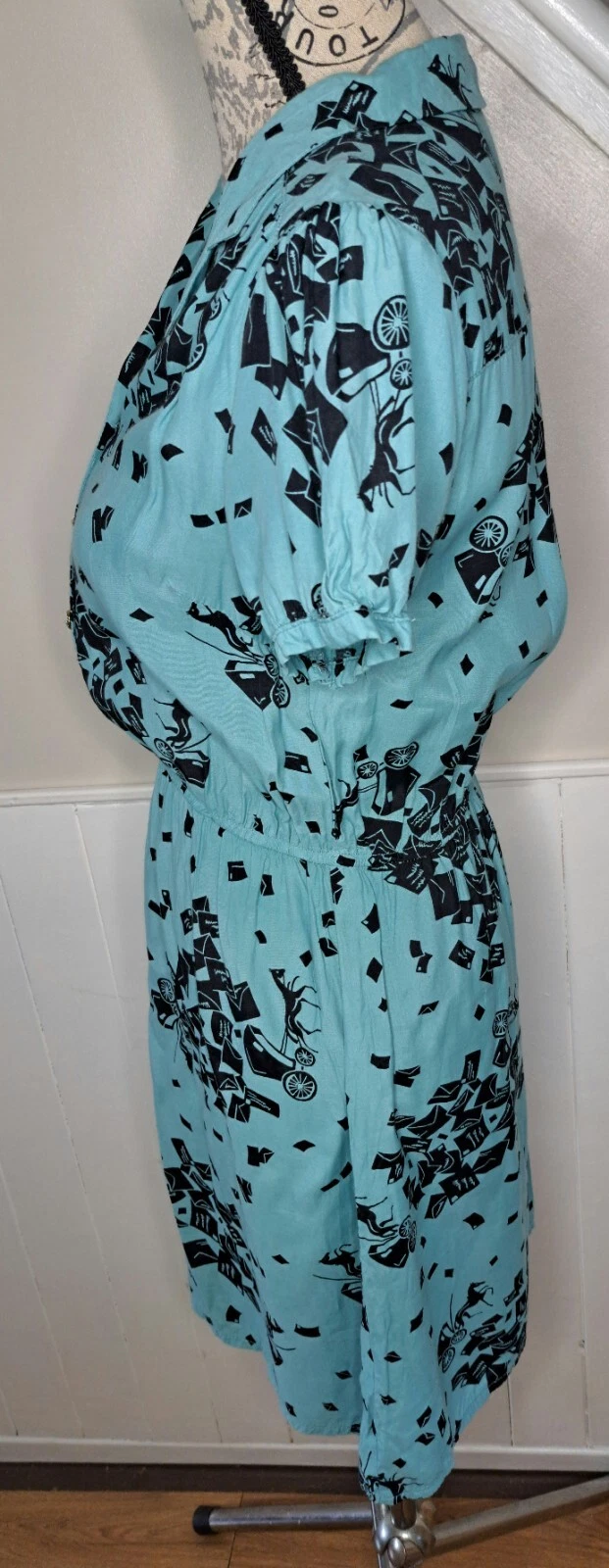 COACH Abito da pattinatore corto Henry Holland stampa animale con colletto abbottonato taglia 10